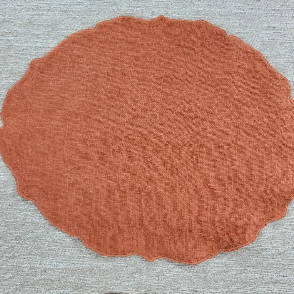 VTG Williams Sonoma Linen Placemats Pumpkin Orange Scalloped Edge Oval Set of 4